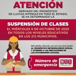 Gobierno del Estado suspende clases por temporal lluvioso