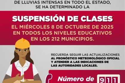 Gobierno del Estado suspende clases por temporal lluvioso
