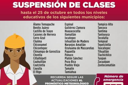 Gobierno del Estado extiende suspensión de clases en 43 municipios