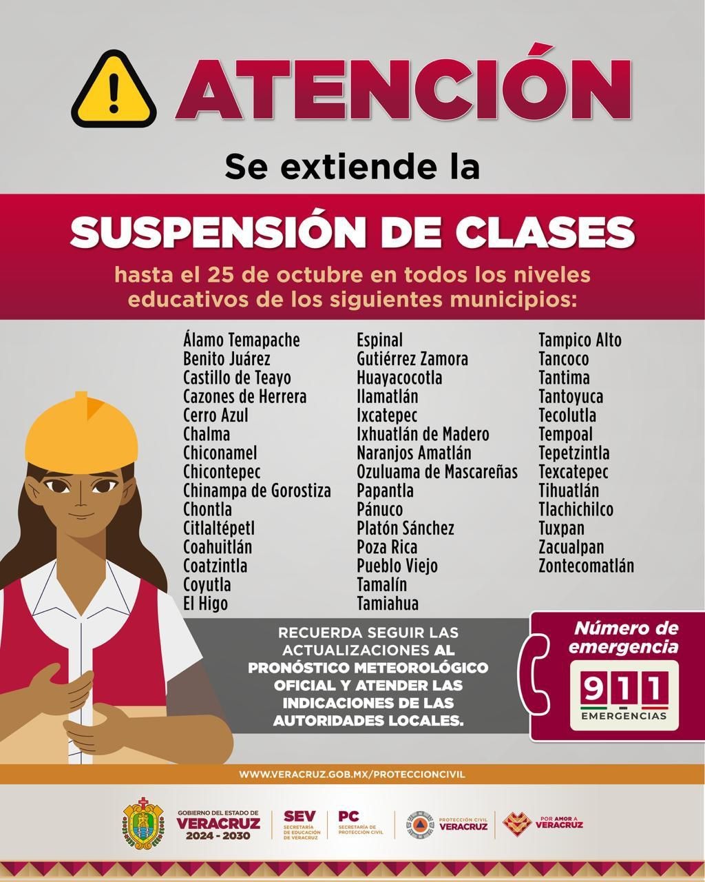 Gobierno del Estado extiende suspensión de clases en 43 municipios