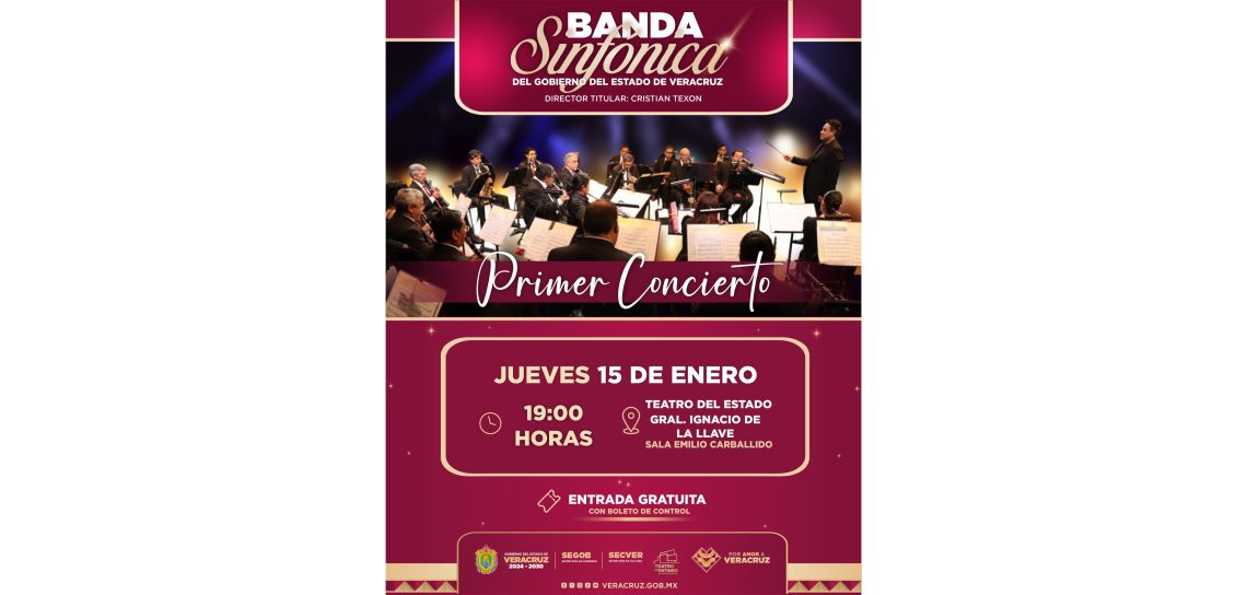 Invita SECVER a concierto inaugural de la Banda Sinfónica del Gobierno del Estado
