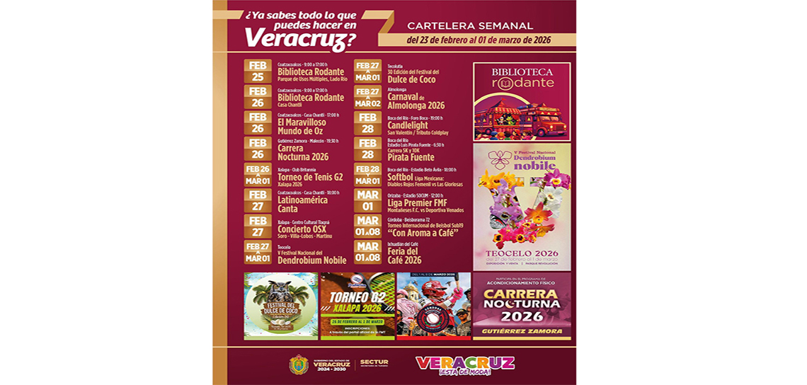 Presenta SECTUR cartelera semanal al 01 de marzo