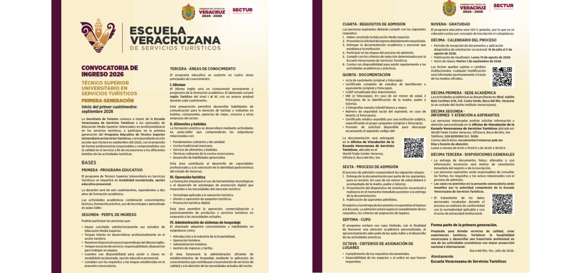 Escuela Veracruzana de Servicios Turísticos emite convocatoria para primera generación
