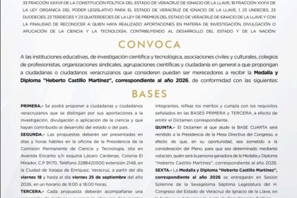 Abierta, la Convocatoria para otorgar la Medalla “Heberto Castillo Martínez” 2026